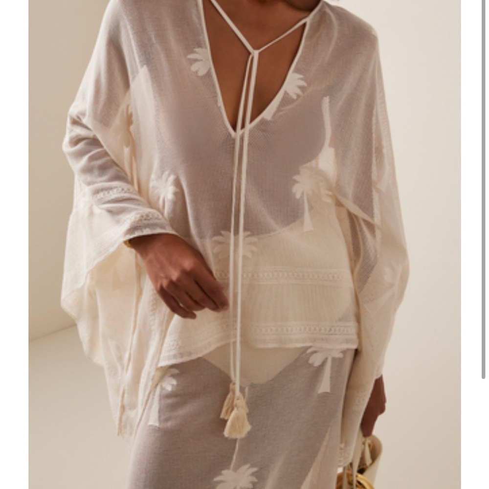 Johanna Ortiz Cream Coverup embroidered poncho